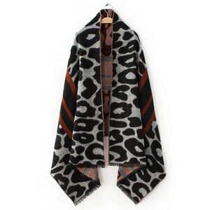 Zara Reversible Blanket Scarf – Burgundy, Black & Grey Leopard Print